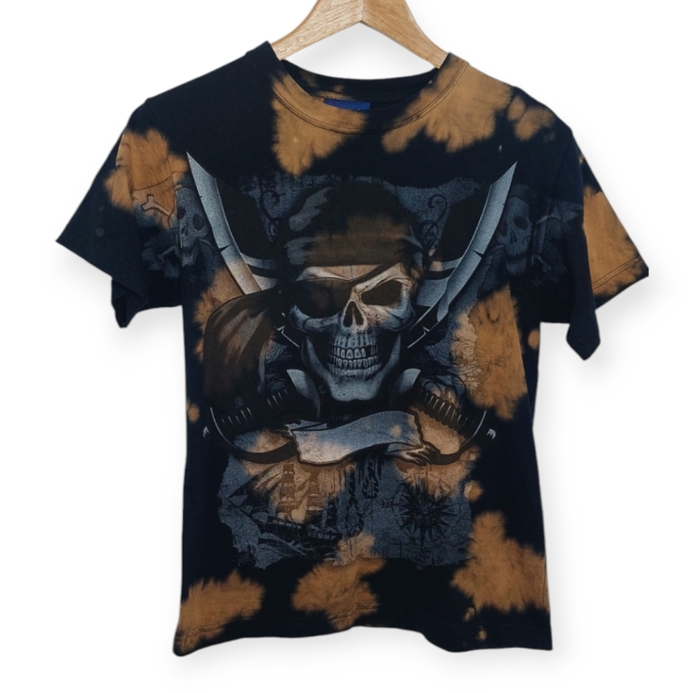 Kid U Not Boy's Size Large Shirt Tee Pirate Themed Tie Dyed Black